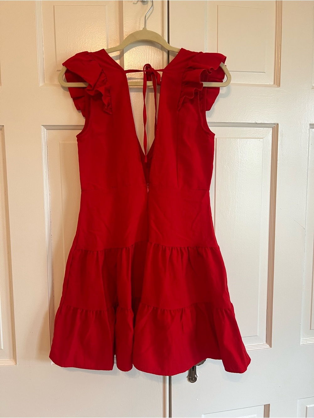 Red Ruffled V-Neck Dress - Picture 2 of 3